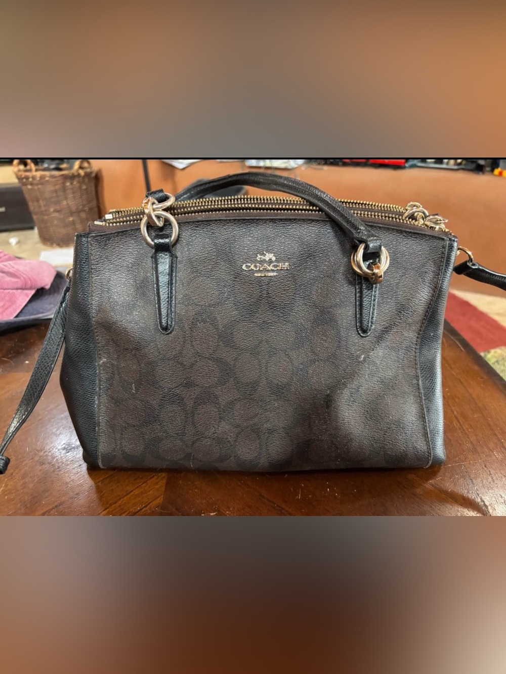 Coach Black Signature Dome Satchel with Gold Hardware